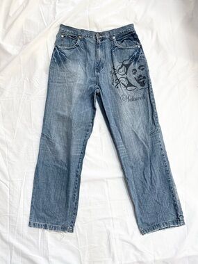 Makaveli 2Pac Jeans Men’s 38 | Y2K Graphic Baggy Denim Tupac Hip Hop Streetwear